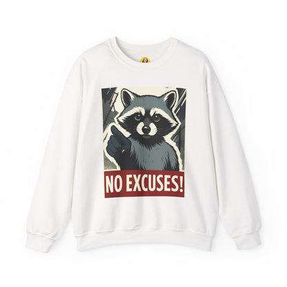No Excuses! Raccoon Crewneck Sweatshirt, Cozy Sweatshirt for Animal Lovers, Gift for Motivation, Funny Sweatshirt, Unisex Fashion