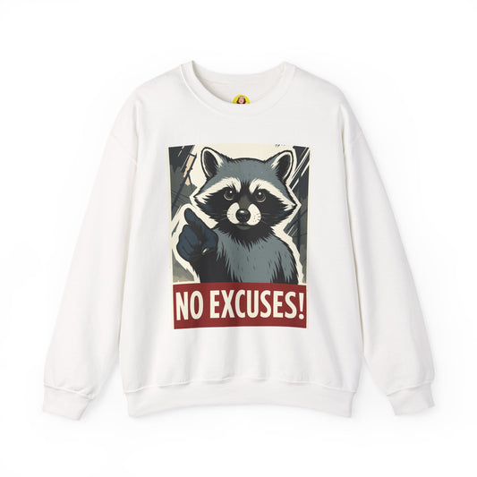 No Excuses! Raccoon Crewneck Sweatshirt, Cozy Sweatshirt for Animal Lovers, Gift for Motivation, Funny Sweatshirt, Unisex Fashion
