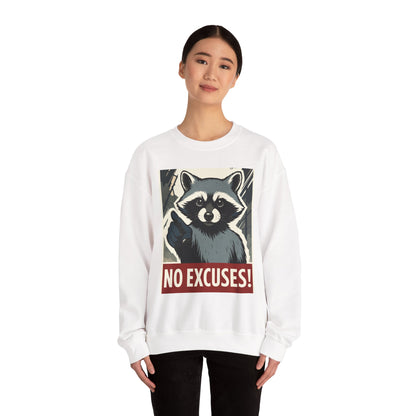 No Excuses! Raccoon Crewneck Sweatshirt, Cozy Sweatshirt for Animal Lovers, Gift for Motivation, Funny Sweatshirt, Unisex Fashion