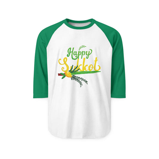 Happy Sukkot Raglan Shirt, Unisex Festive Tee, Fall Celebration Shirt, Jewish Holiday Apparel, Unique Gift for Sukkot