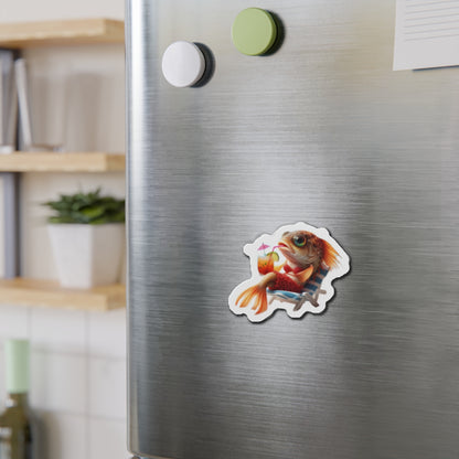 Relaxing Fish Die-Cut Magnet, Fun Fridge Decor, Unique Gift for Fish Lovers, Summer Vibe Home Accessory, Playful Kitchen Art