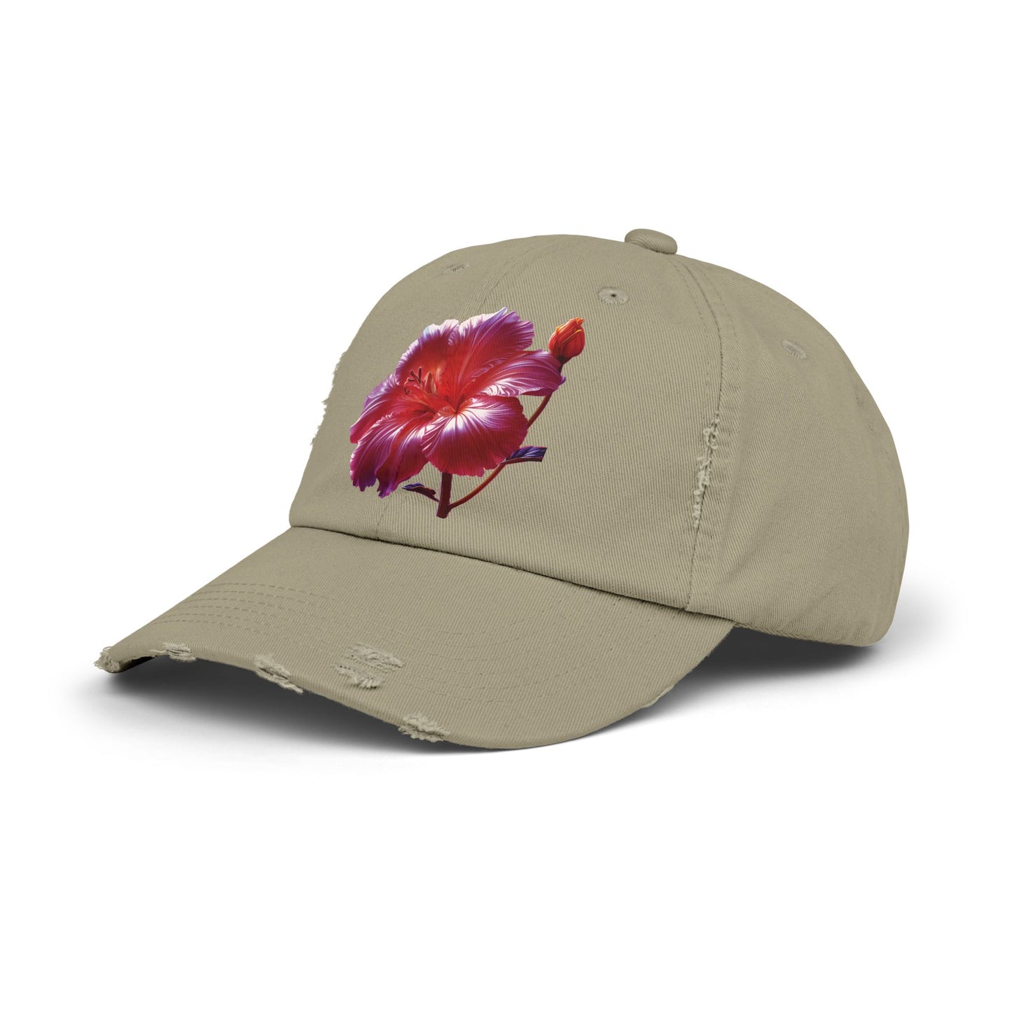 Hibiscus Flower Distressed Cap, Floral Baseball Hat, Trendy Unisex Hat, Summer Accessory, Gift for Garden Lovers, Casual Wear