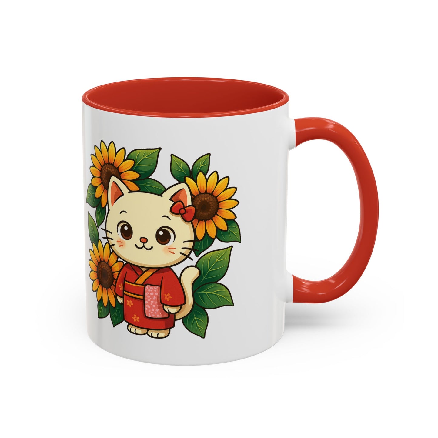 Cute Cat Floral Accent Coffee Mug - Kitty Lover Gift, Tea Cup, Home Decor, Anime Inspired, Coffee Lover Gift