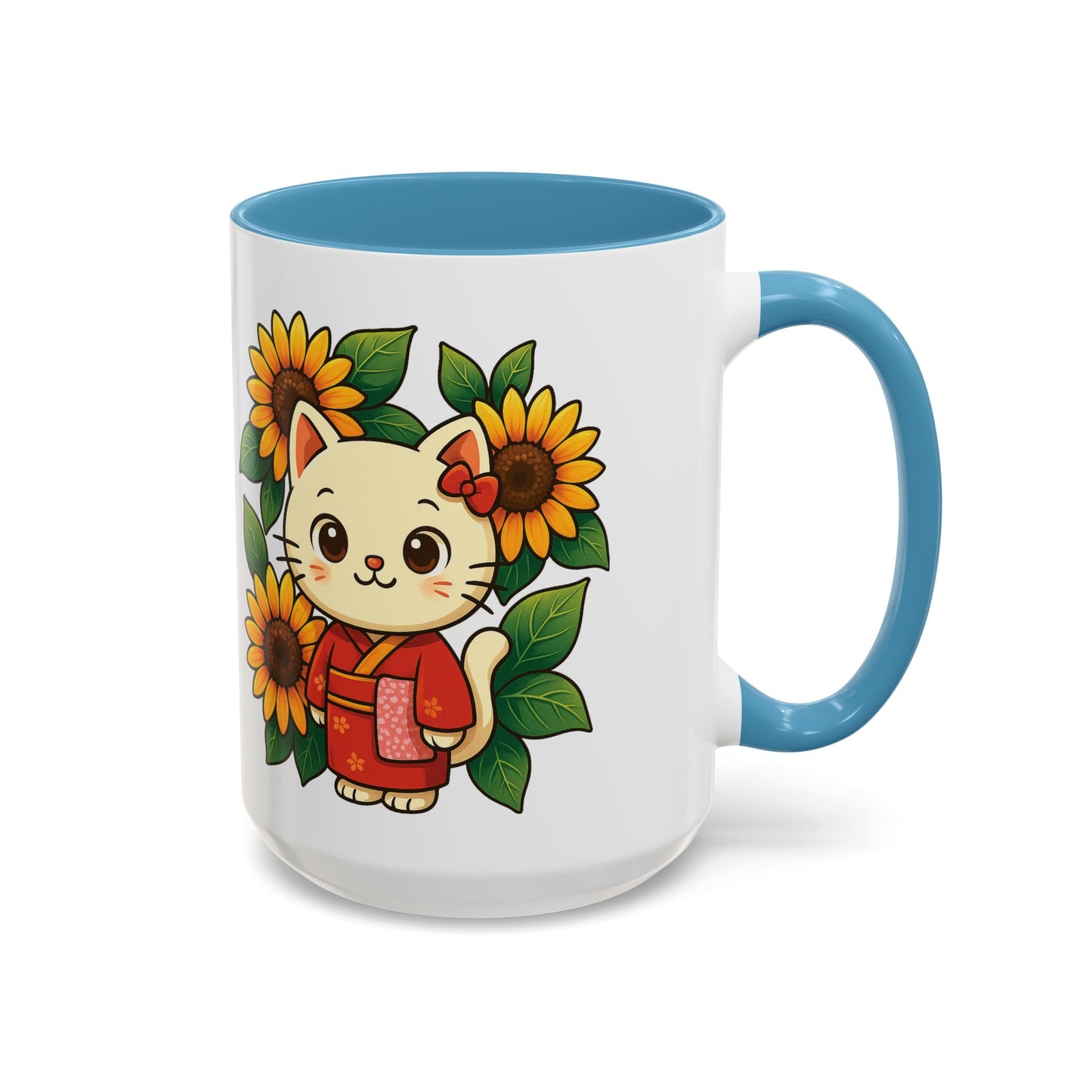 Cute Cat Floral Accent Coffee Mug - Kitty Lover Gift, Tea Cup, Home Decor, Anime Inspired, Coffee Lover Gift