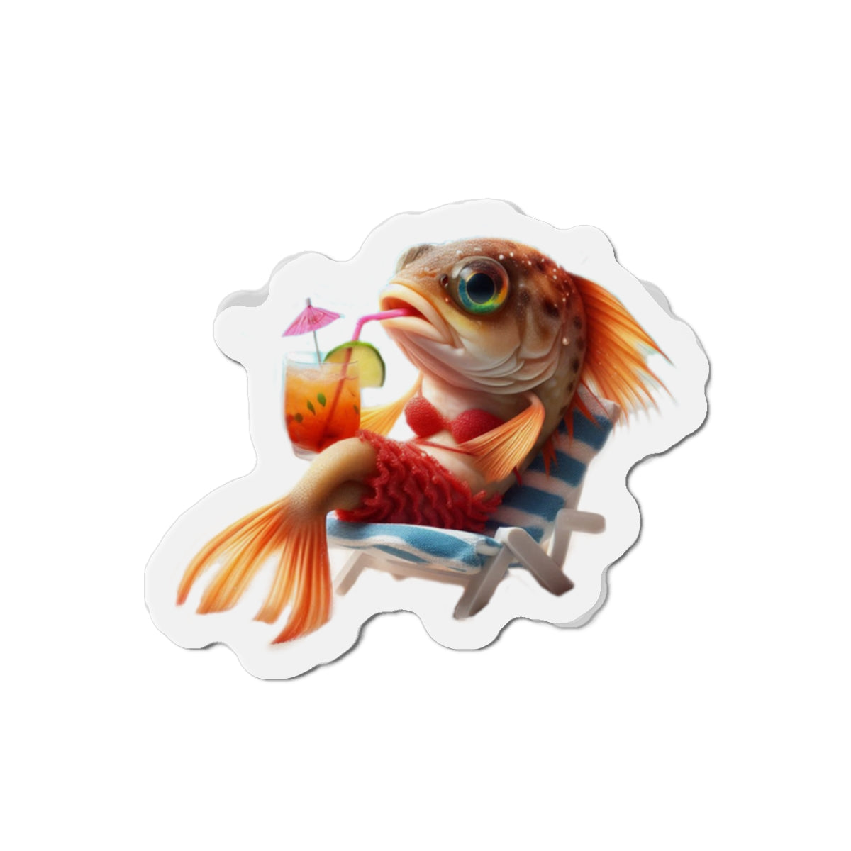 Relaxing Fish Die-Cut Magnet, Fun Fridge Decor, Unique Gift for Fish Lovers, Summer Vibe Home Accessory, Playful Kitchen Art