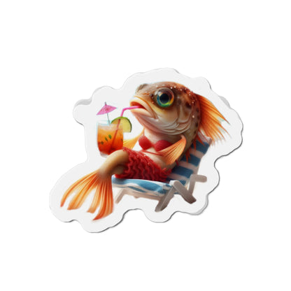 Relaxing Fish Die-Cut Magnet, Fun Fridge Decor, Unique Gift for Fish Lovers, Summer Vibe Home Accessory, Playful Kitchen Art