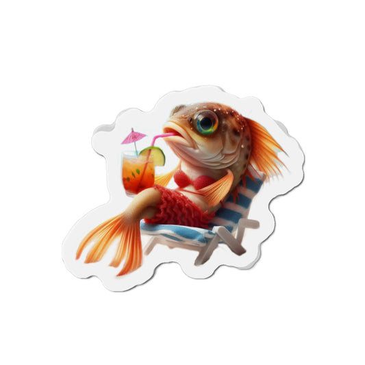 Relaxing Fish Die-Cut Magnet, Fun Fridge Decor, Unique Gift for Fish Lovers, Summer Vibe Home Accessory, Playful Kitchen Art