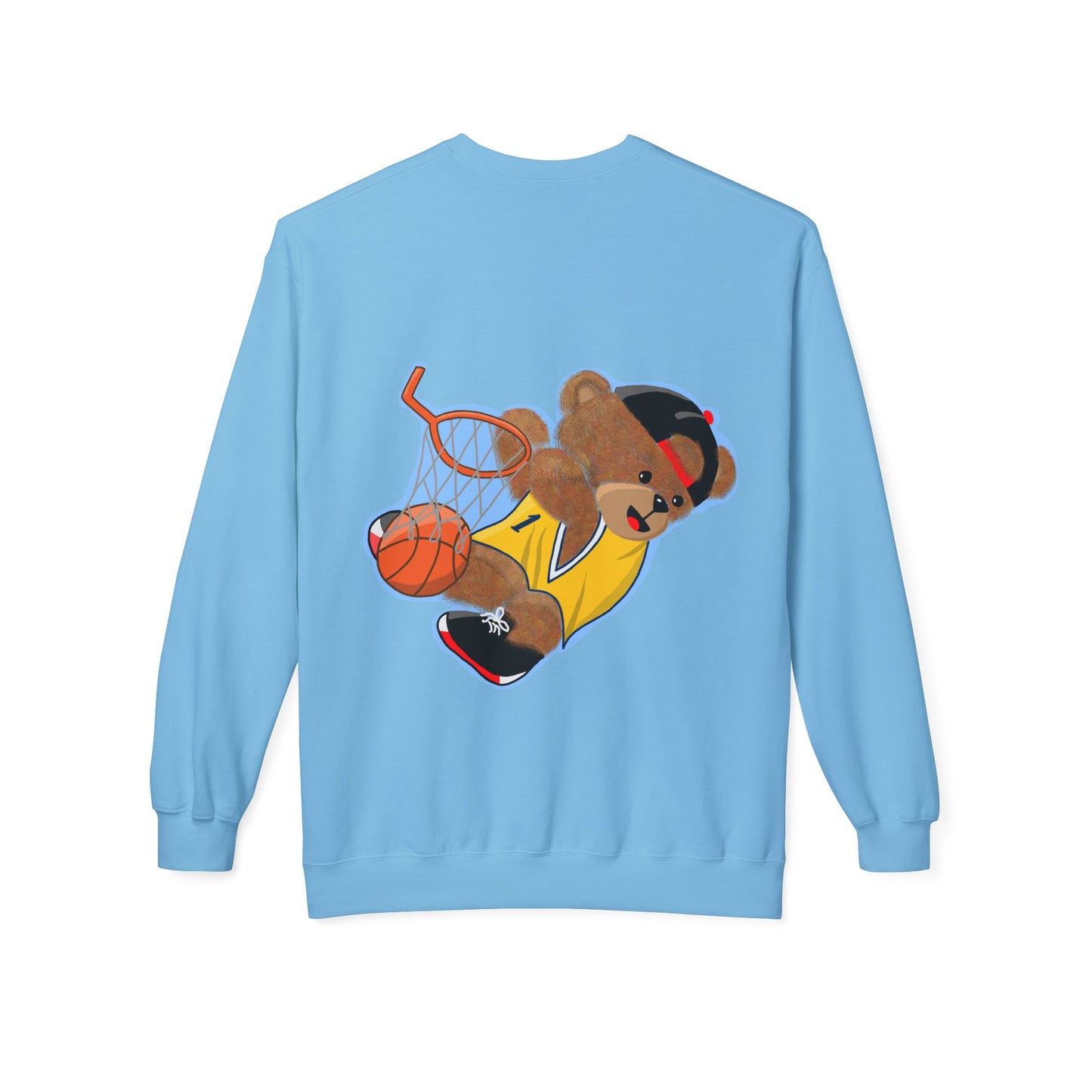 Cute Teddy Bear Basketball Crewneck Sweatshirt, Unisex Retro Fleece Top, Perfect Gift for Sports Lovers, Cozy Layering Piece, Fun Streetwear