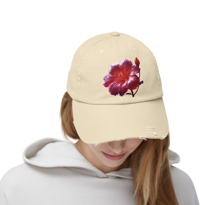 Hibiscus Flower Distressed Cap, Floral Baseball Hat, Trendy Unisex Hat, Summer Accessory, Gift for Garden Lovers, Casual Wear