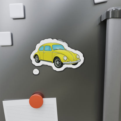 Yellow Beetle Car Die-Cut Magnet - Fun Auto Décor, Car Lover Gift, Fridge Magnet, Cute Home Accessories, Retro Style Décor