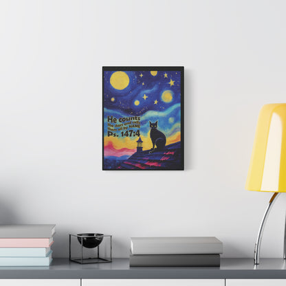 Starry Night Cat Canvas Print, Inspirational Wall Art, Cozy Home Decor, Cat Lover Gift, Psalms 147:4