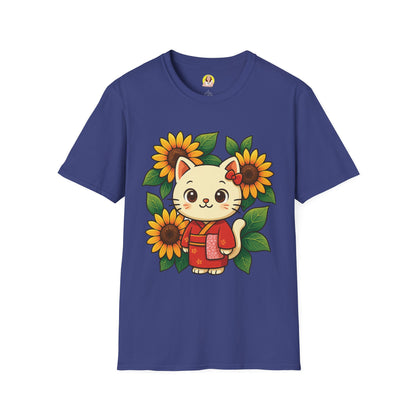 Cute Cat Floral T-Shirt | Softstyle Tee for Cat Lovers, Gifts for Her, Casual Wear, Birthday Present, Spring Fashion