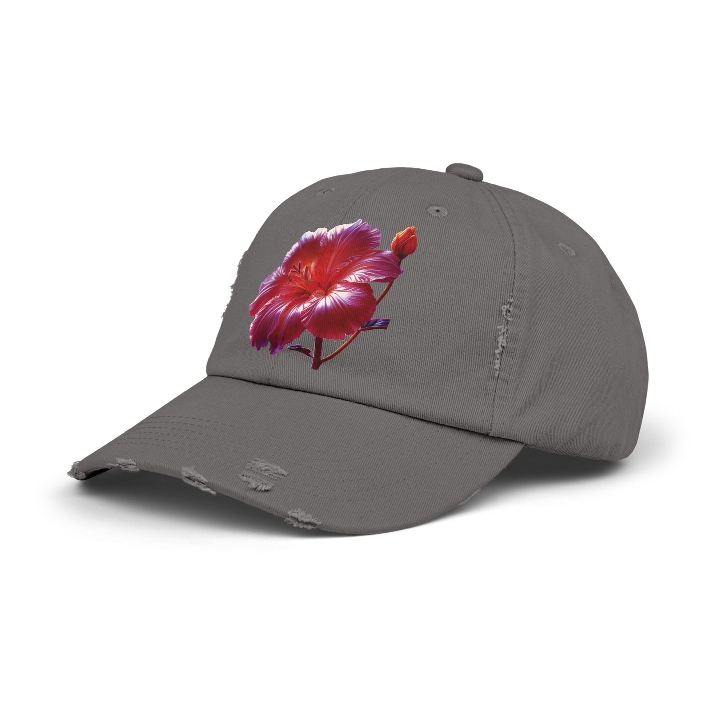 Hibiscus Flower Distressed Cap, Floral Baseball Hat, Trendy Unisex Hat, Summer Accessory, Gift for Garden Lovers, Casual Wear