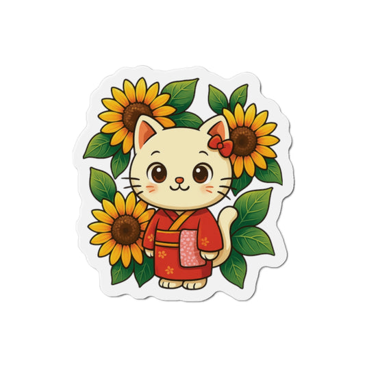 Cute Cat & Sunflower Die-Cut Magnets, Whimsical Kitchen Decor, Gift for Cat Lovers, Fridge Magnet, Spring Decor