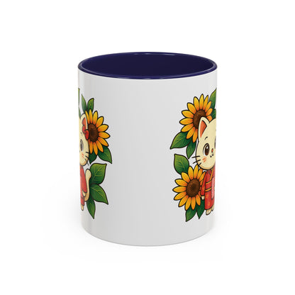 Cute Cat Floral Accent Coffee Mug - Kitty Lover Gift, Tea Cup, Home Decor, Anime Inspired, Coffee Lover Gift