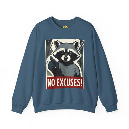 No Excuses! Raccoon Crewneck Sweatshirt, Cozy Sweatshirt for Animal Lovers, Gift for Motivation, Funny Sweatshirt, Unisex Fashion