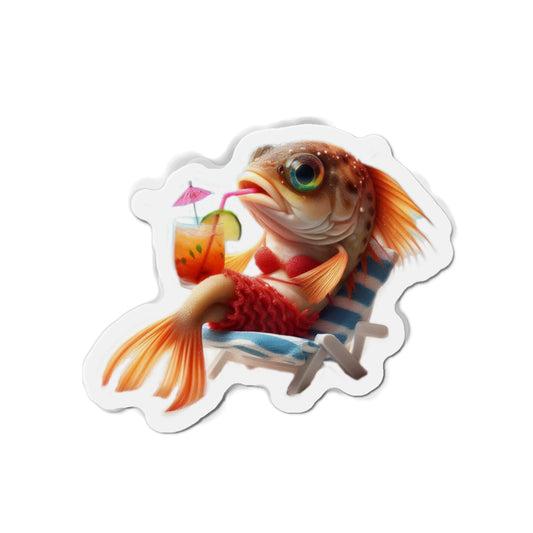 Relaxing Fish Die-Cut Magnet, Fun Fridge Decor, Unique Gift for Fish Lovers, Summer Vibe Home Accessory, Playful Kitchen Art
