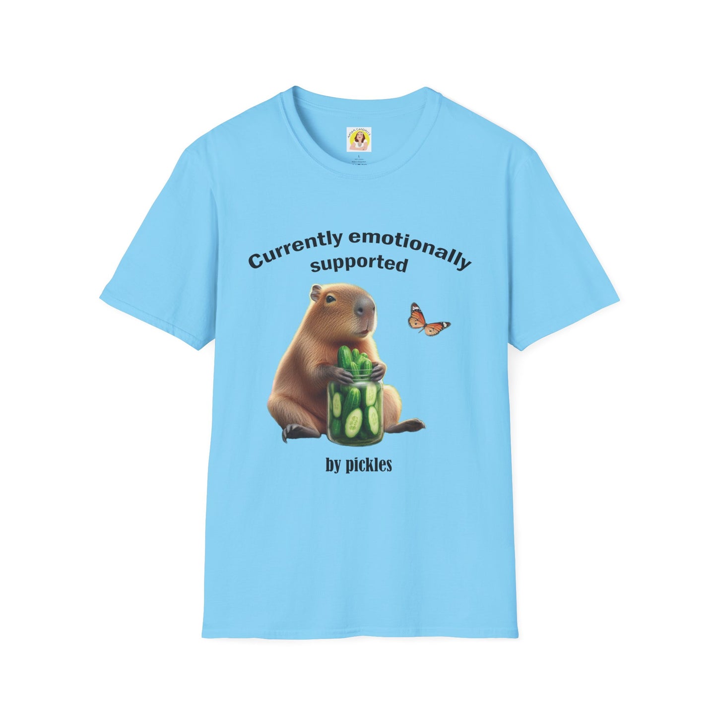 Cute Capybara with cucumber jar and Butterfly Unisex Softstyle T-Shirt