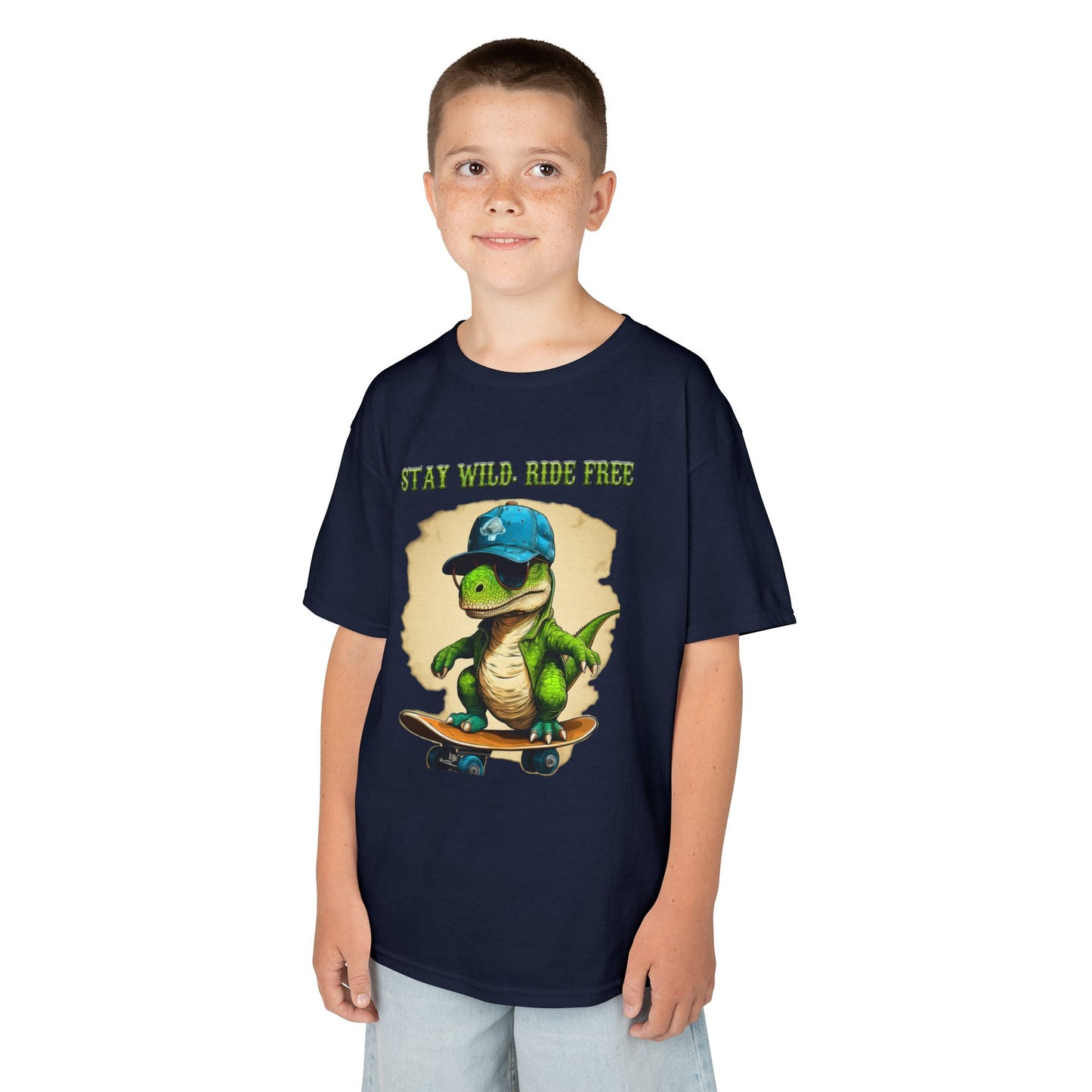Kids Graphic Tee with Dinosaur Design, Stay Wild, Fun T-Shirt for Boys, Youth Apparel, Gift for Birthdays, Playdate Wear, Casual Style