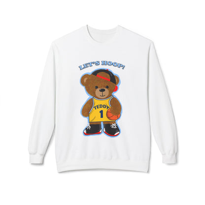 Cute Teddy Bear Basketball Crewneck Sweatshirt, Unisex Retro Fleece Top, Perfect Gift for Sports Lovers, Cozy Layering Piece, Fun Streetwear
