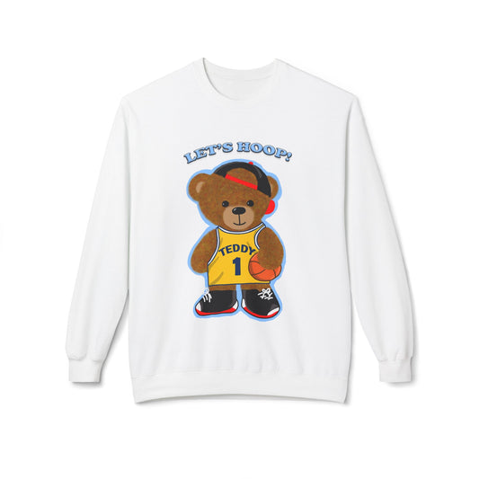 Cute Teddy Bear Basketball Crewneck Sweatshirt, Unisex Retro Fleece Top, Perfect Gift for Sports Lovers, Cozy Layering Piece, Fun Streetwear