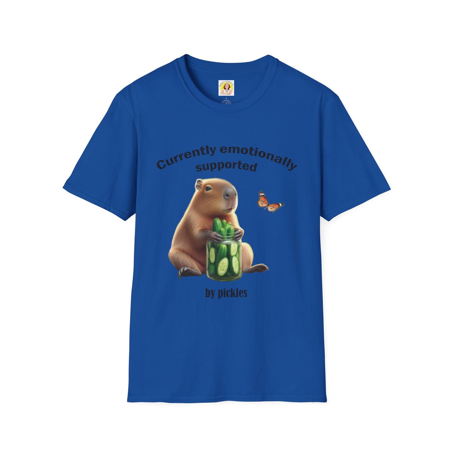 Cute Capybara with cucumber jar and Butterfly Unisex Softstyle T-Shirt