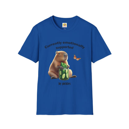 Cute Capybara with cucumber jar and Butterfly Unisex Softstyle T-Shirt