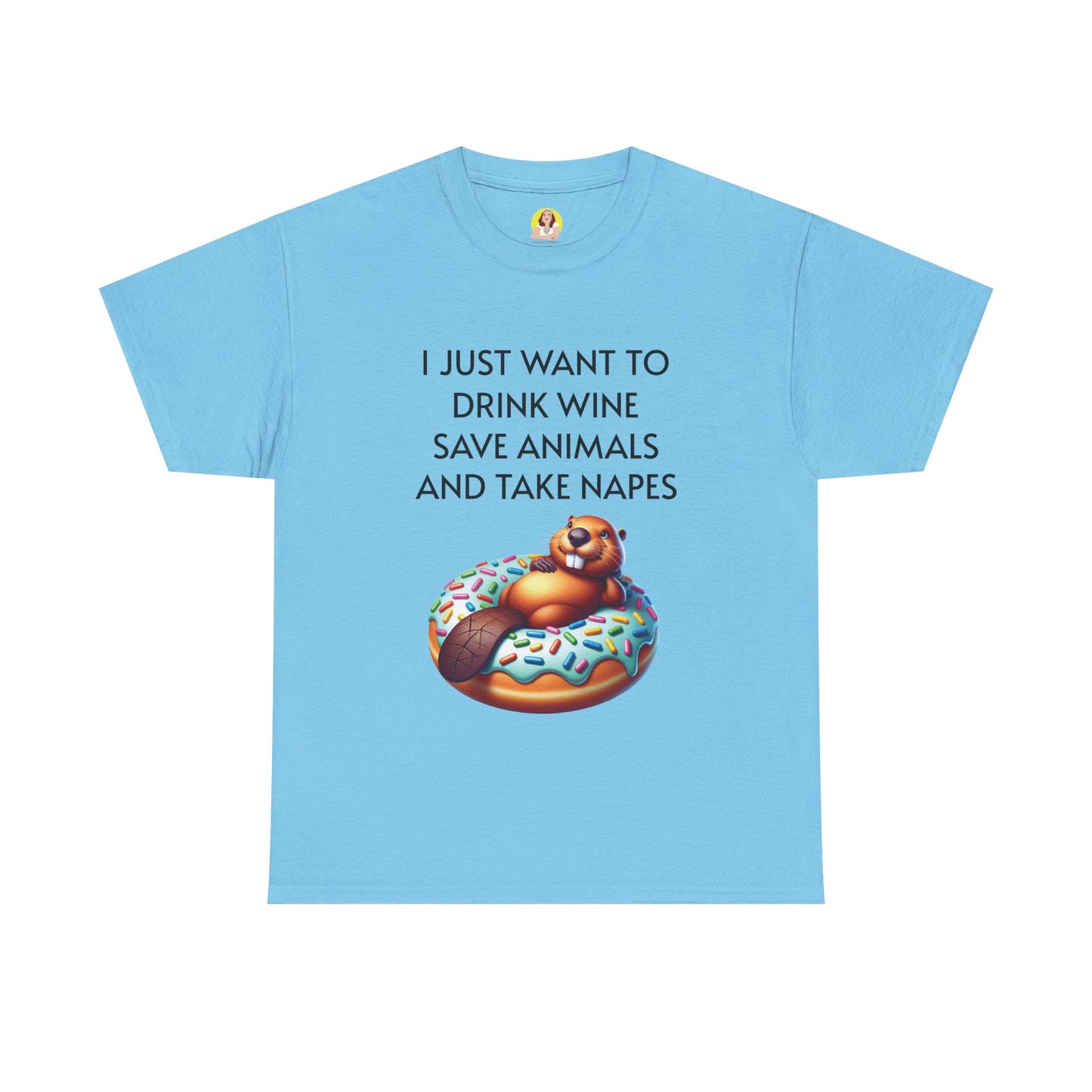 Funny Unisex Heavy Cotton Tee - 'I Just Want to Drink Wine, Save Animals, and Take Naps'