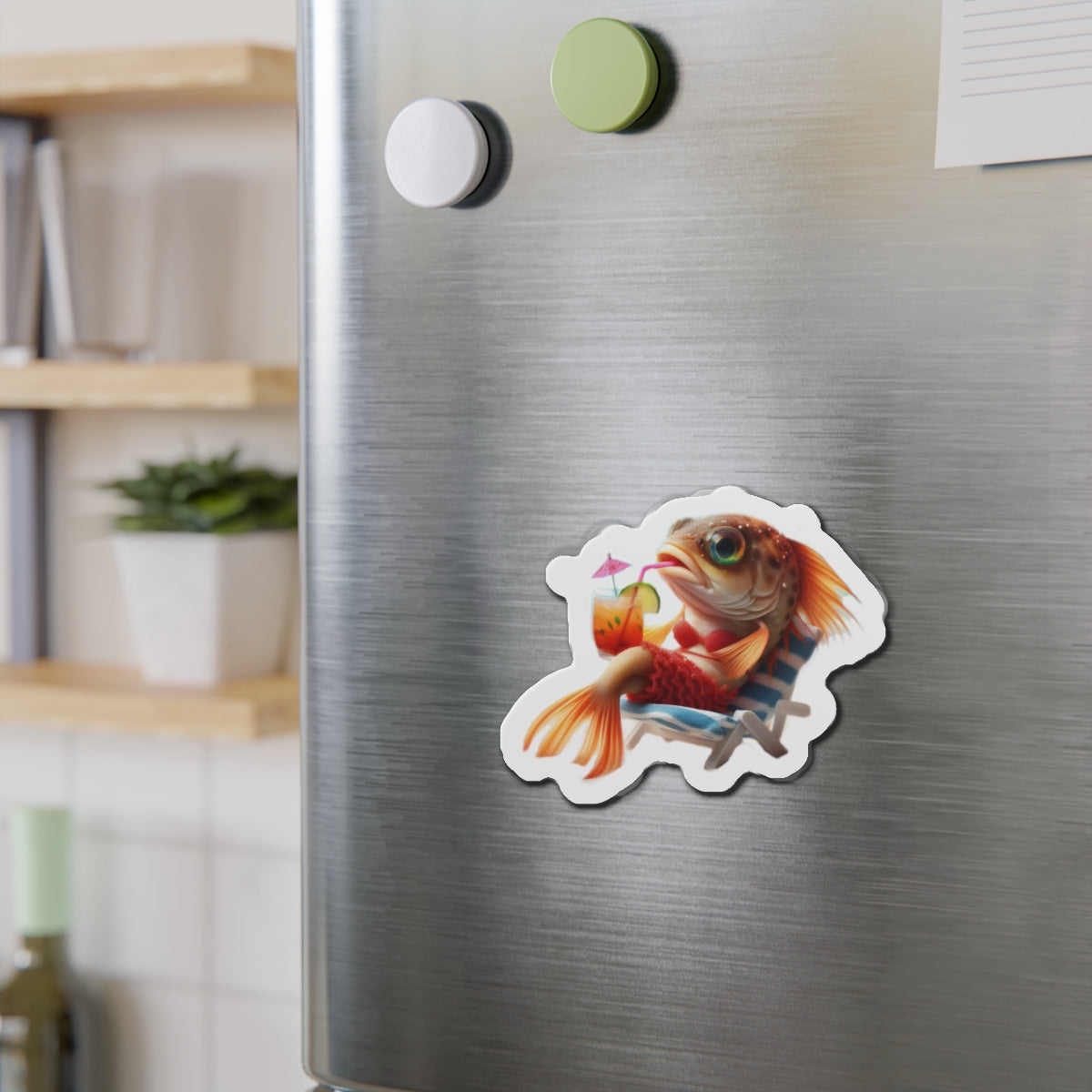 Relaxing Fish Die-Cut Magnet, Fun Fridge Decor, Unique Gift for Fish Lovers, Summer Vibe Home Accessory, Playful Kitchen Art