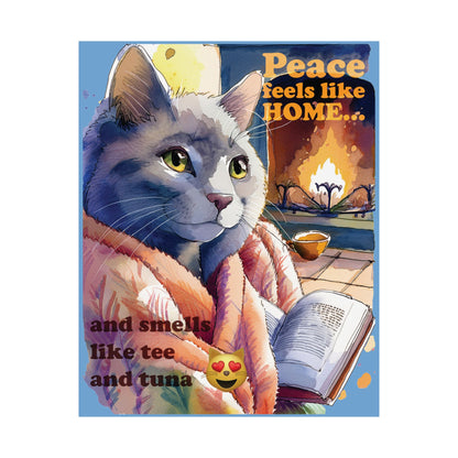 Cozy Cat Wall Art, Peace Feels Like Home Poster, Cat Lover Decor, Living Room Wall Decor, Gift for Cat Owners