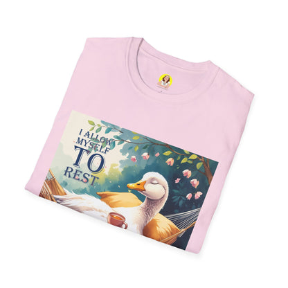 Relaxing Duck Unisex T-Shirt, Nature Lover Tee, Cozy Gift for Friends, Mother's Day Present, Unique Rest Quote Tee, Fall Apparel