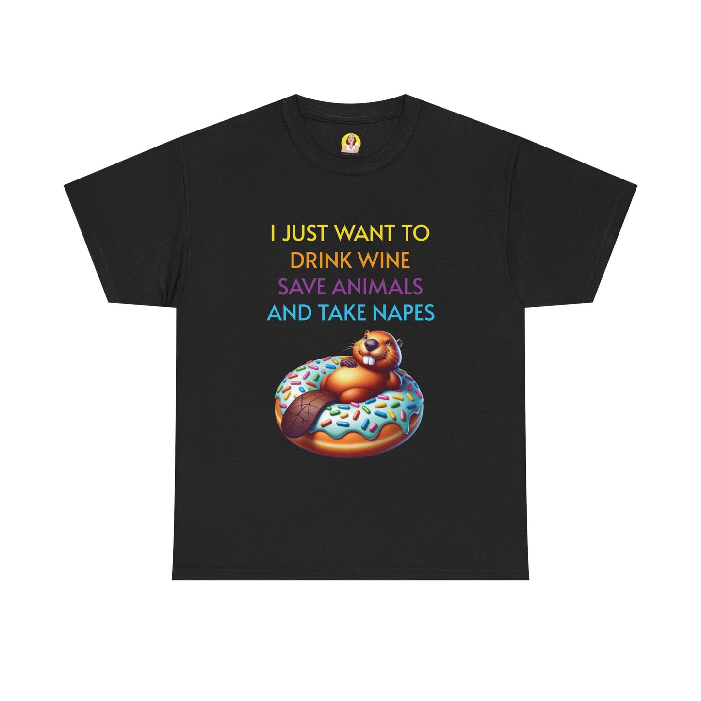 Funny Unisex Heavy Cotton Tee - 'I Just Want to Drink Wine, Save Animals, and Take Naps'