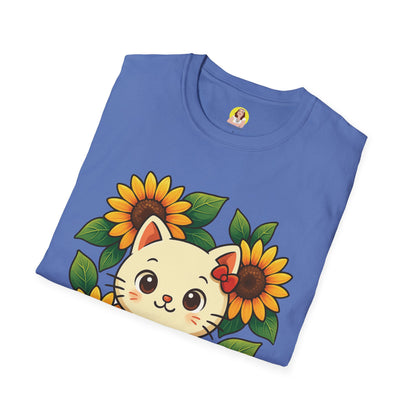 Cute Cat Floral T-Shirt | Softstyle Tee for Cat Lovers, Gifts for Her, Casual Wear, Birthday Present, Spring Fashion