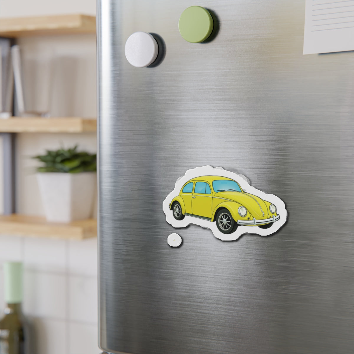 Yellow Beetle Car Die-Cut Magnet - Fun Auto Décor, Car Lover Gift, Fridge Magnet, Cute Home Accessories, Retro Style Décor