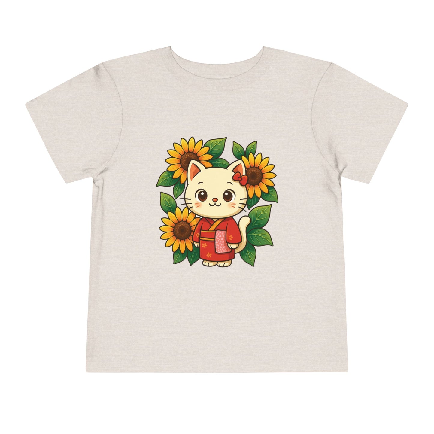 Cute Cat Graphic Toddler Tee, Kids Shirt, Summer Outfit, Gift for Toddlers, Floral Tee, Funny Baby Clothes