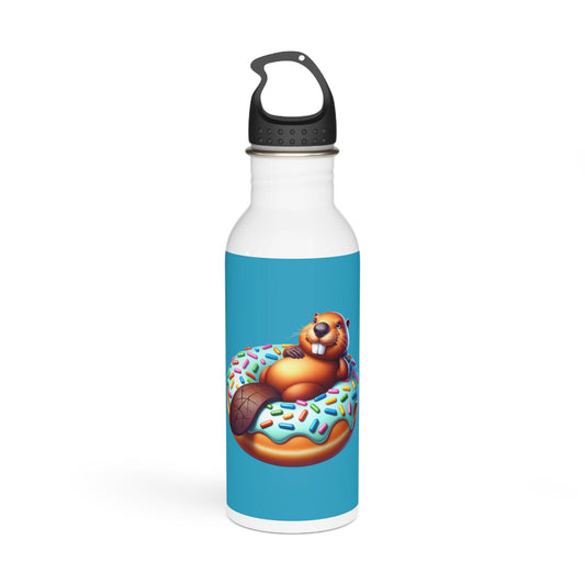 Whimsical Beaver Stainless Steel Water Bottle - Fun Donut Design for Kids & Adults