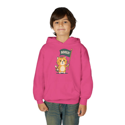 Funny Cat Bored Youth Hoodie, Cute Cat Sweatshirt, Kids Gift, Animal Lover Apparel, Fun Hoodie for Children, Everyday Wear