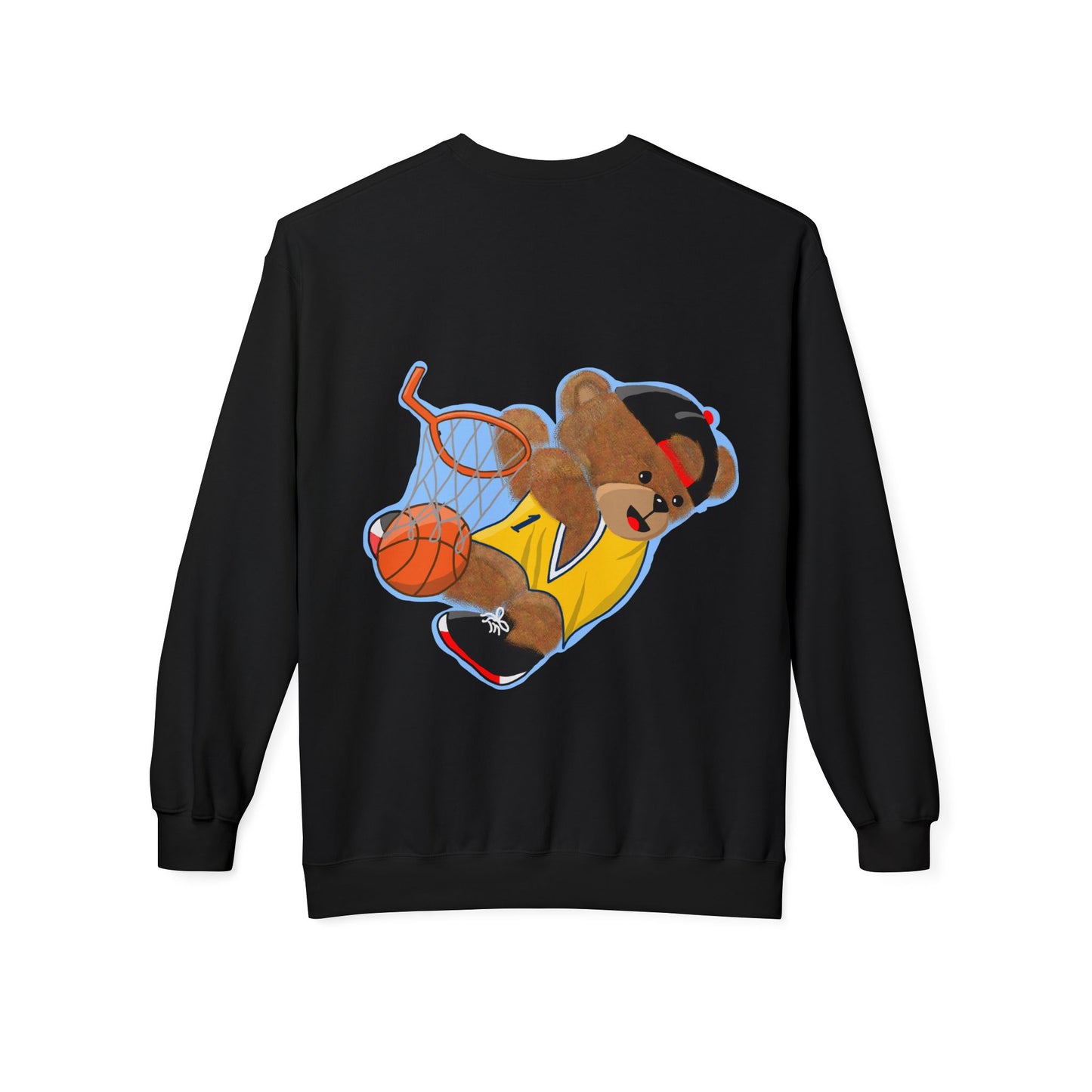 Cute Teddy Bear Basketball Crewneck Sweatshirt, Unisex Retro Fleece Top, Perfect Gift for Sports Lovers, Cozy Layering Piece, Fun Streetwear