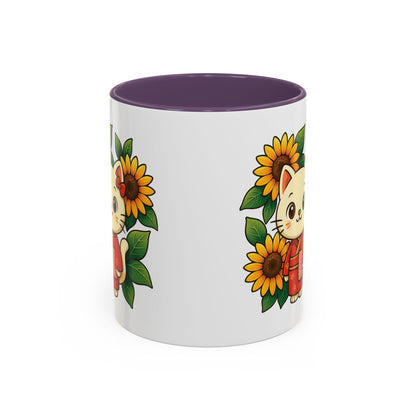 Cute Cat Floral Accent Coffee Mug - Kitty Lover Gift, Tea Cup, Home Decor, Anime Inspired, Coffee Lover Gift