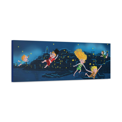 Whimsical Night Sky Canvas Art, Kids' Room Decor, Playful Wall Art, Dreamy Decor for Children, Magical Nighttime Scene
