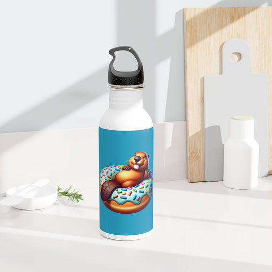 Whimsical Beaver Stainless Steel Water Bottle - Fun Donut Design for Kids & Adults