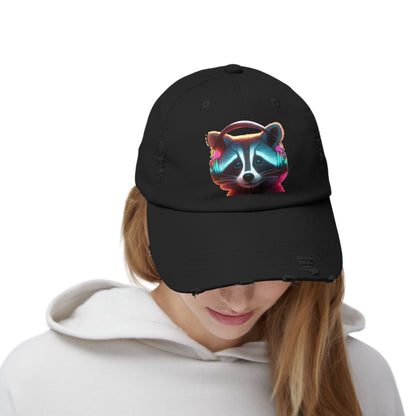 Cool Raccoon Distressed Cap | Trendy Unisex Snapback | Fun Outing Gear | Gift for Animal Lovers, Music Fans, Casual Wear