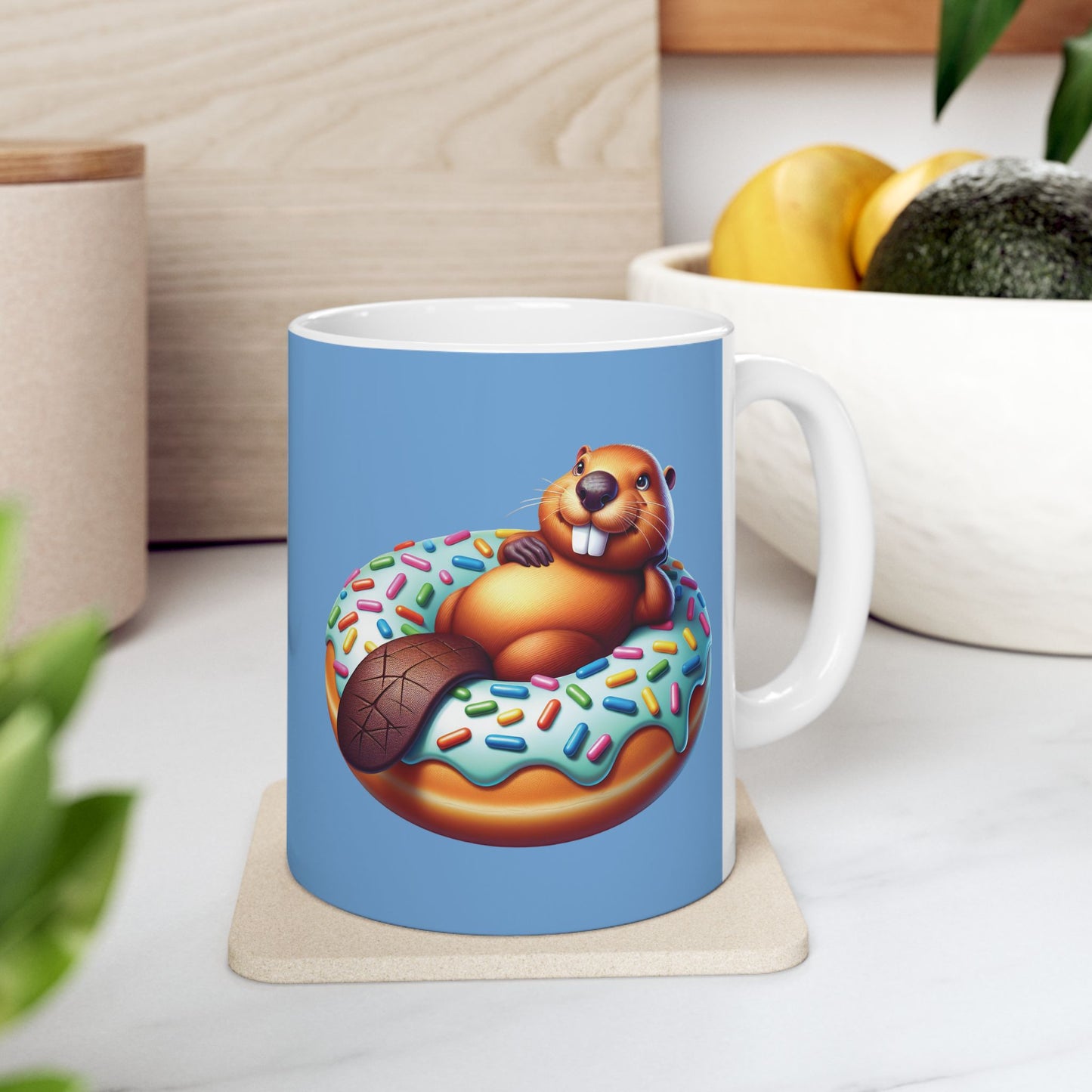 Cute Cartoon Bear Donut Ceramic Mug | Fun Gift for Animal Lovers