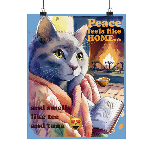 Cozy Cat Wall Art, Peace Feels Like Home Poster, Cat Lover Decor, Living Room Wall Decor, Gift for Cat Owners