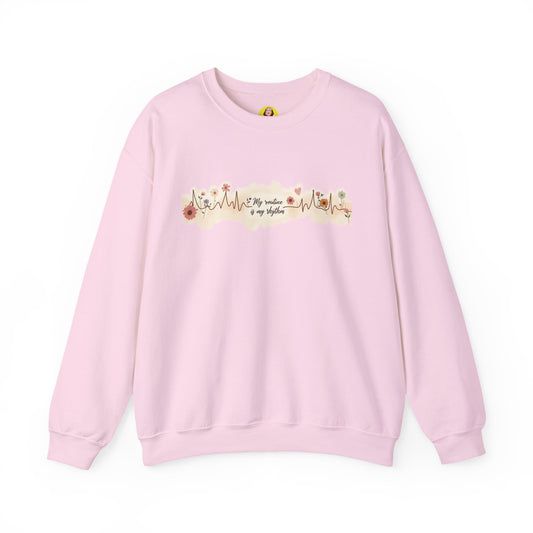 Floral Heartbeat Crewneck Sweatshirt - Cozy Gift for Music Lovers, Unisex Sweatshirt for Birthdays, Valentine's Day, Self-Care