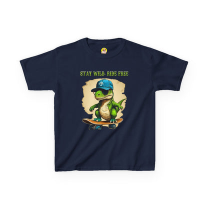 Kids Graphic Tee with Dinosaur Design, Stay Wild, Fun T-Shirt for Boys, Youth Apparel, Gift for Birthdays, Playdate Wear, Casual Style