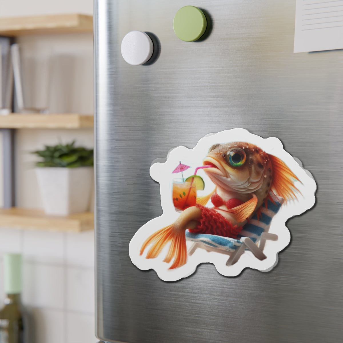 Relaxing Fish Die-Cut Magnet, Fun Fridge Decor, Unique Gift for Fish Lovers, Summer Vibe Home Accessory, Playful Kitchen Art
