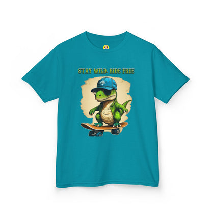 Kids Graphic Tee with Dinosaur Design, Stay Wild, Fun T-Shirt for Boys, Youth Apparel, Gift for Birthdays, Playdate Wear, Casual Style