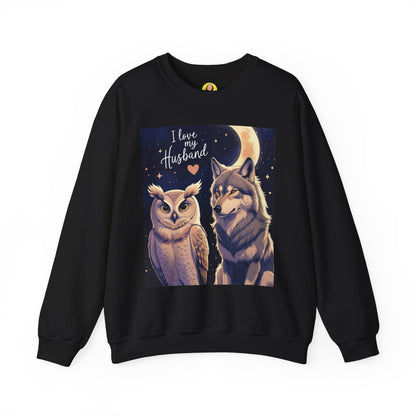 I Love My Husband Owl and Wolf Sweatshirt, Unisex Crewneck, Gift for Him, Cozy Sweatshirt, Animal Lovers, Anniversary Gift