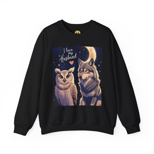 I Love My Husband Owl and Wolf Sweatshirt, Unisex Crewneck, Gift for Him, Cozy Sweatshirt, Animal Lovers, Anniversary Gift